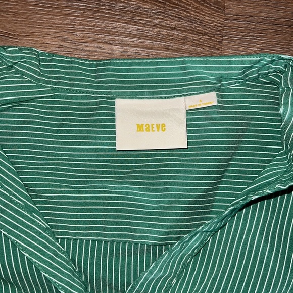 Anthropologie Maeve Green & White Striped Button Down Tie Front Blouse Women’s S - Picture 3 of 8